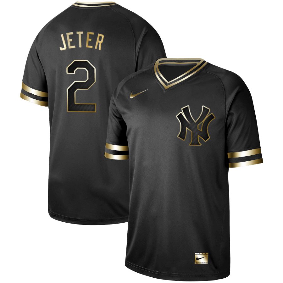 Men New York Yankees #2 Jeter Nike Black Gold MLB Jerseys->new york yankees->MLB Jersey